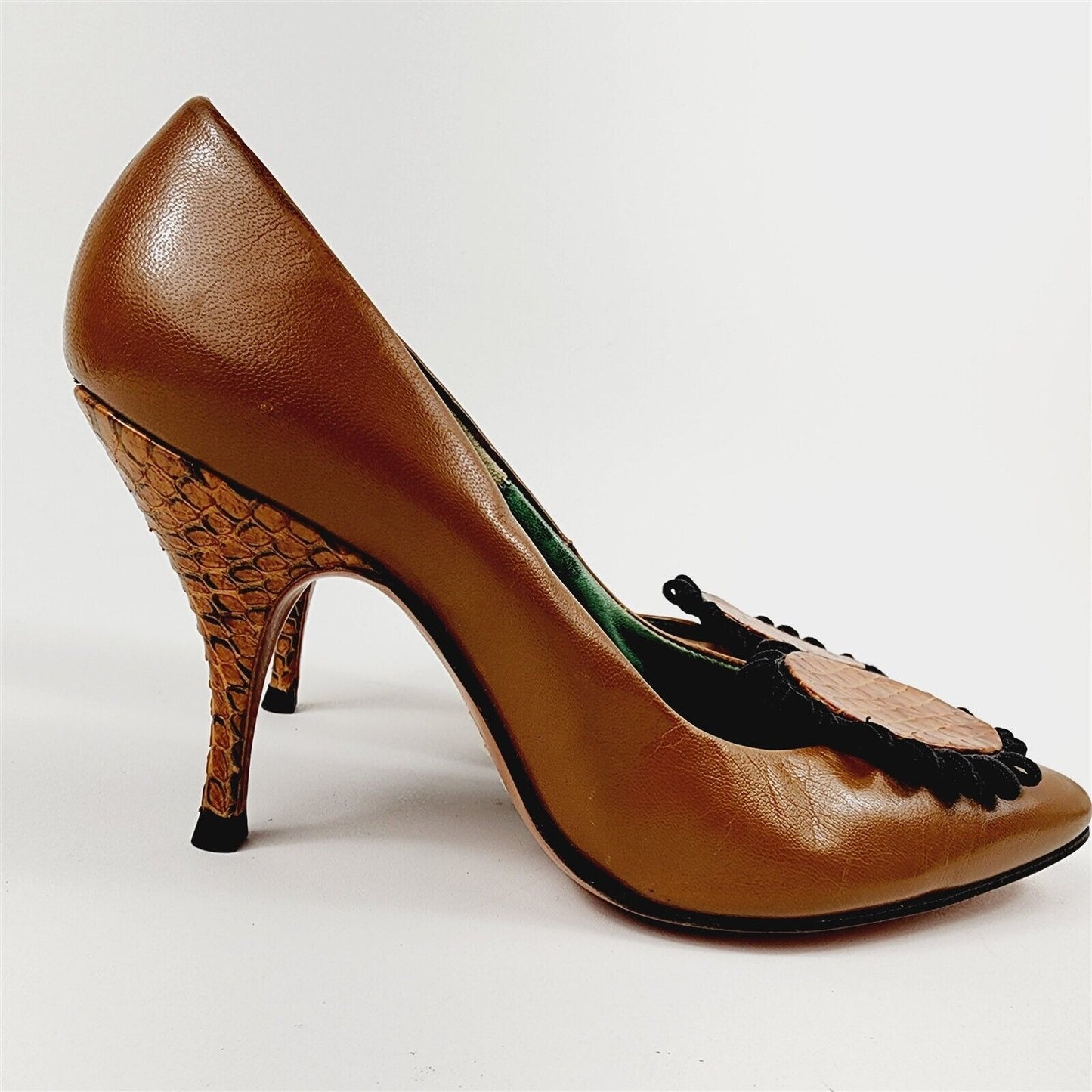 Vtg 1950s/60s So Unbelievably Johansen Brown Snakeskin Leather Heel Womens 4 B