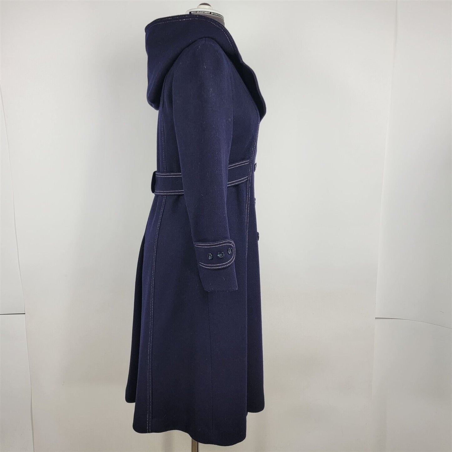 Vintage Bonders Navy Blue Long PeaCoat Double Breasted Hooded Jacket Womens M/L