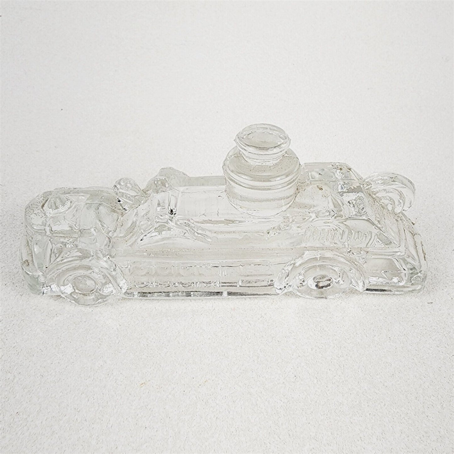 3 Vintage Clear Glass Candy Containers Dishes Fire Truck, Telephone, Scottie Dog