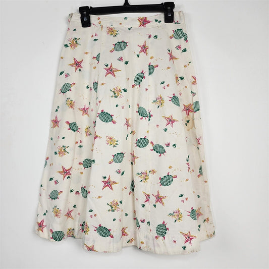 Vintage Under the Sea Turtles Starfish Coral Print Skirt - 28" Waist