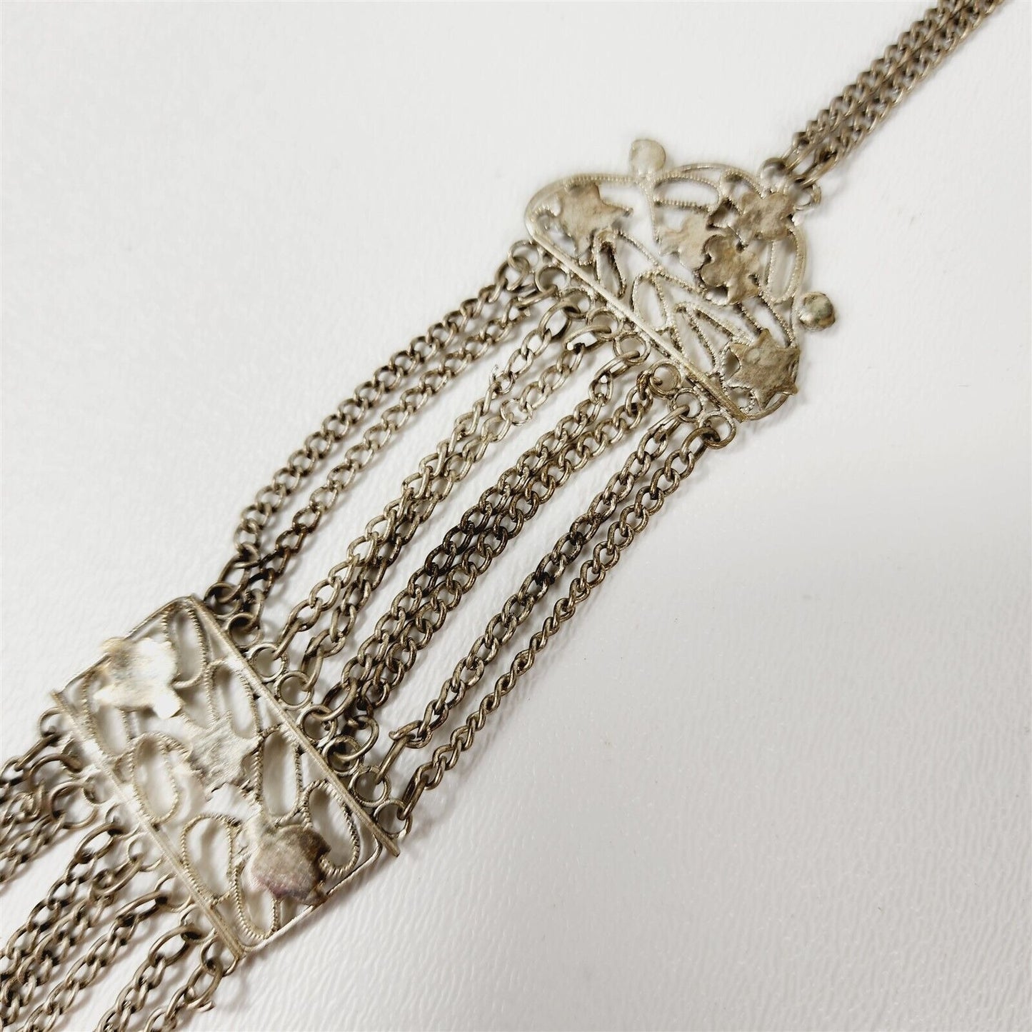 Vintage Silver Filigree Chain Tibetan Layered Necklace