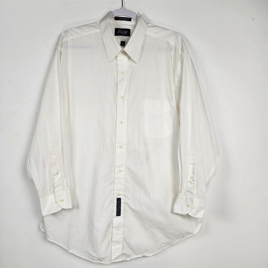 Vintage Bass White Cotton Long Sleeve Mens Dress Shirt 17 32/33