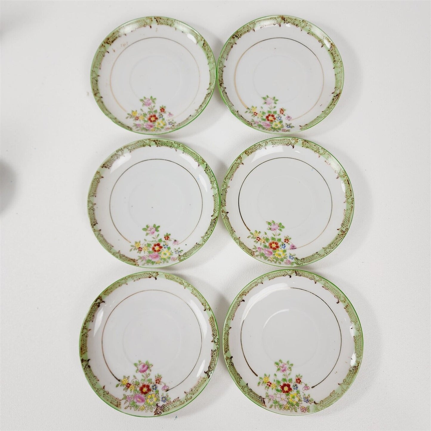 Vintage 20 Piece Porcelain Childs Tea Set Dishes Japan Green Floral Plates Cups