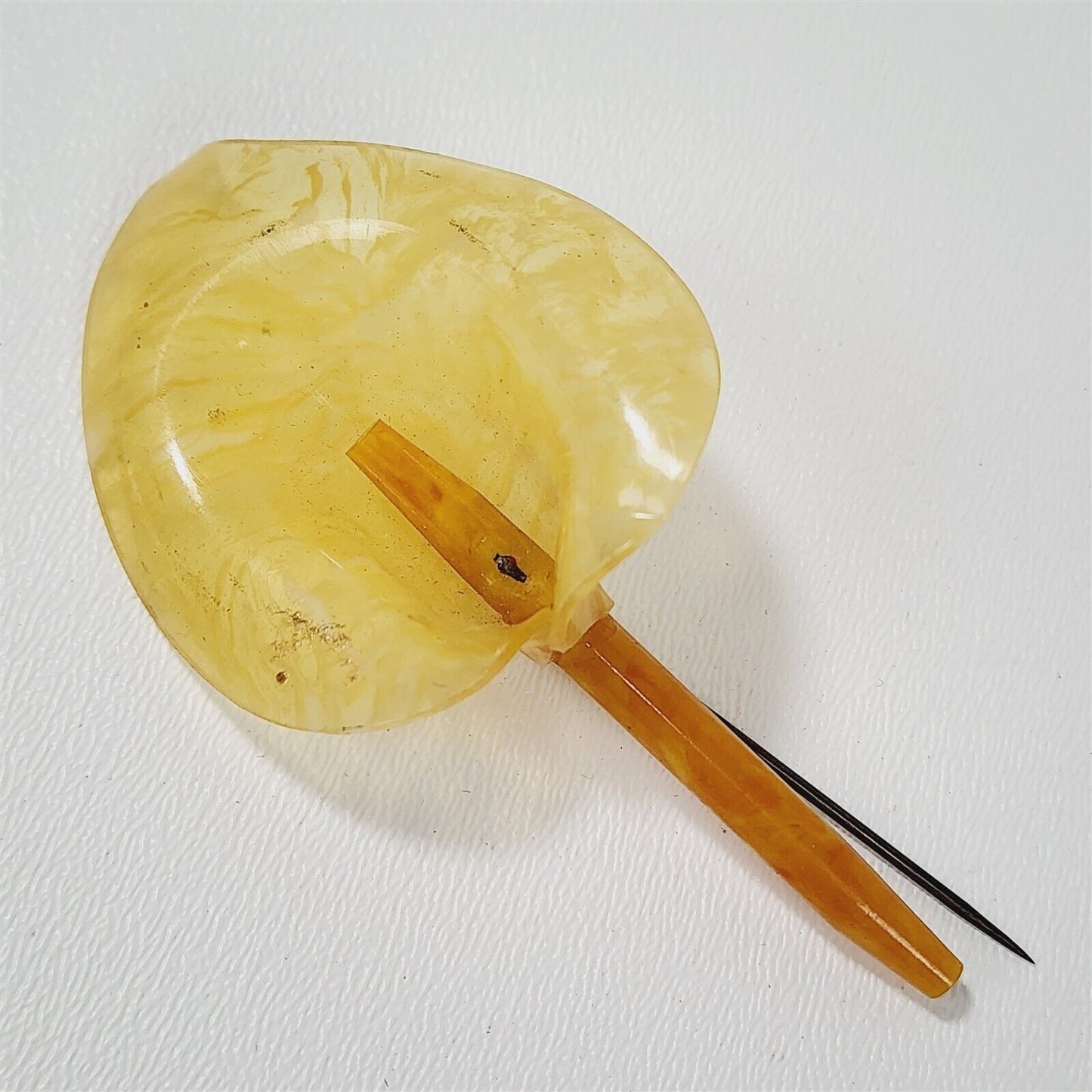 Vintage Yellow Swirl Celluloid Mourning Lilly Flower Stick Hat Pin