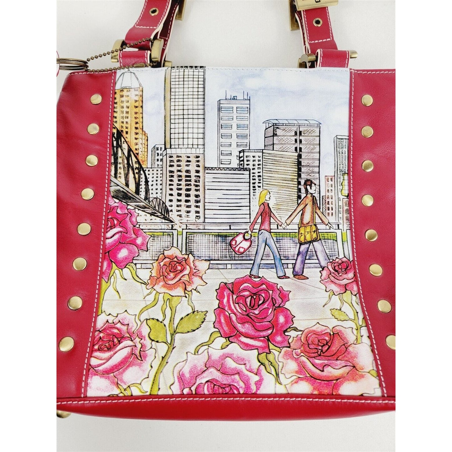 Rian Shoulder Bag Purse Portland Rose City Graphics Red w/ White Trim