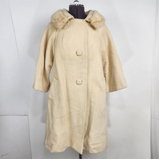 Vintage Lilli Ann Cream Swing Coat Real Fur Collar