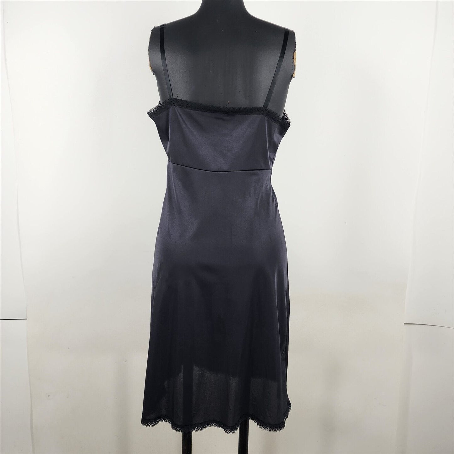 Vintage Sears Black Nylon Slip Camisole Dress Lace Trim Lingerie Size 34