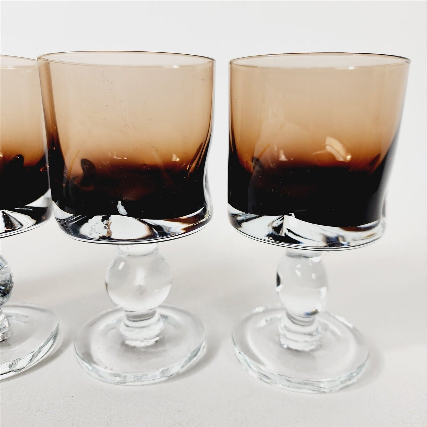 4 Vintage MCM Pinched Smoked Footed Pedestal Goblets Glasses - 5 3/4"