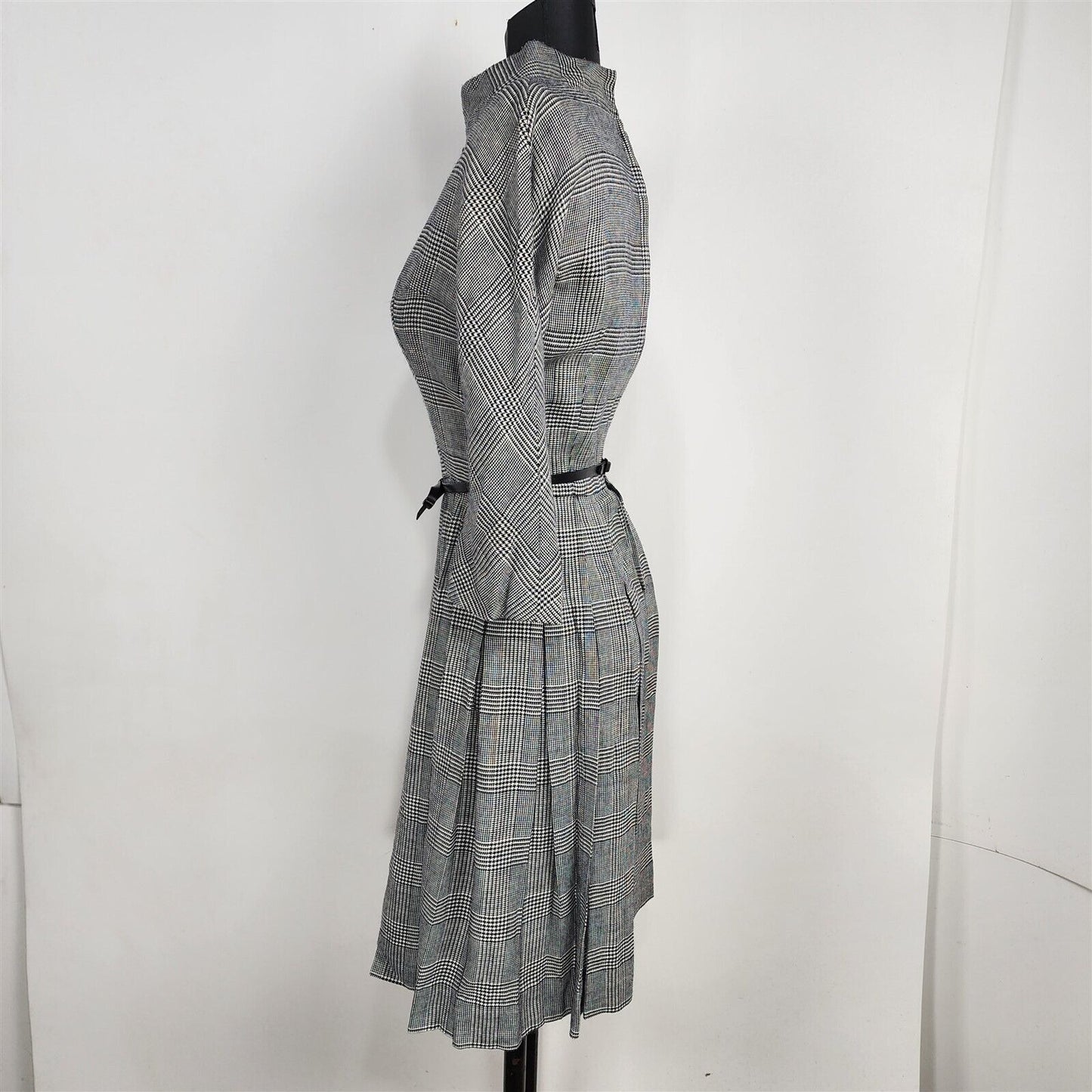 Vintage 1950s L'aiglon Black & White Houndstooth Plaid Dress - 22" Waist