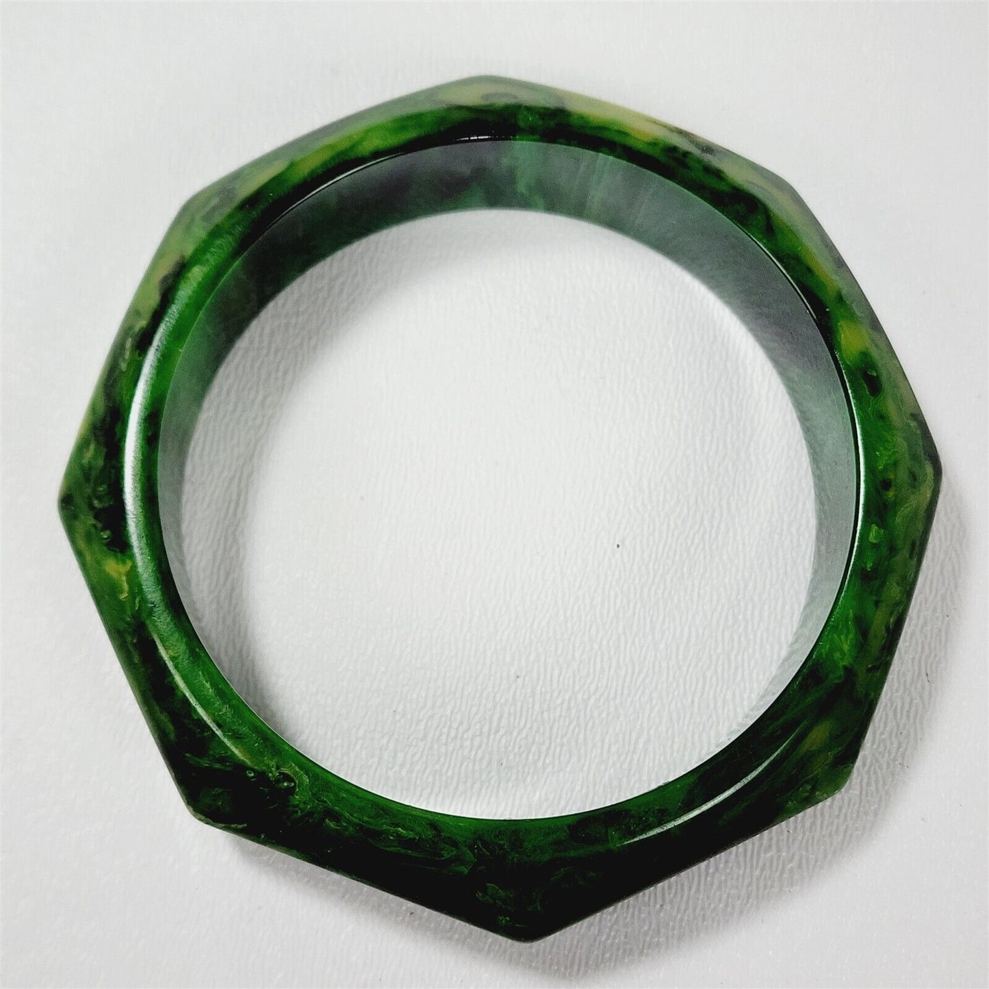 Vintage Green Swirl Chunky Octagon Bakelite Catalin Bangle Bracelet