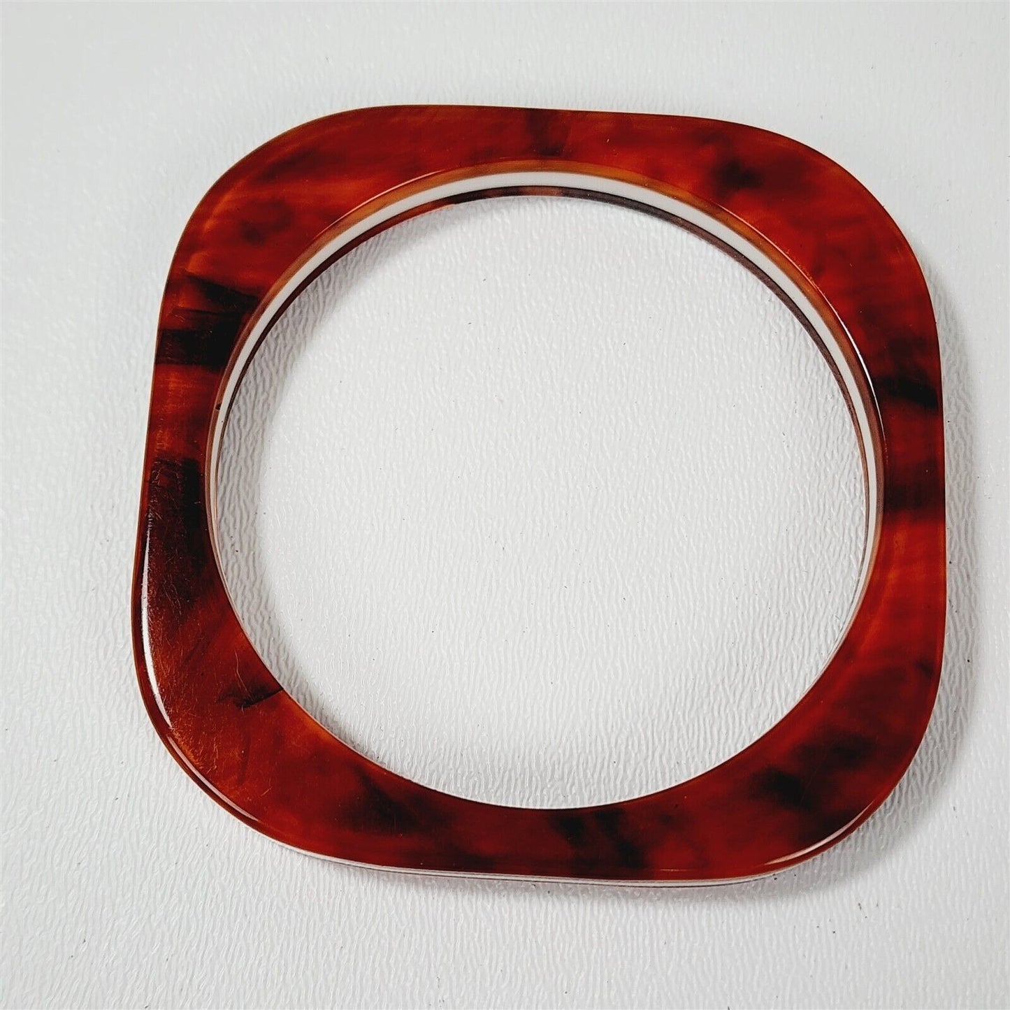 Vintage Lucite Brown Swirl White Band Square Bangle Bracelet