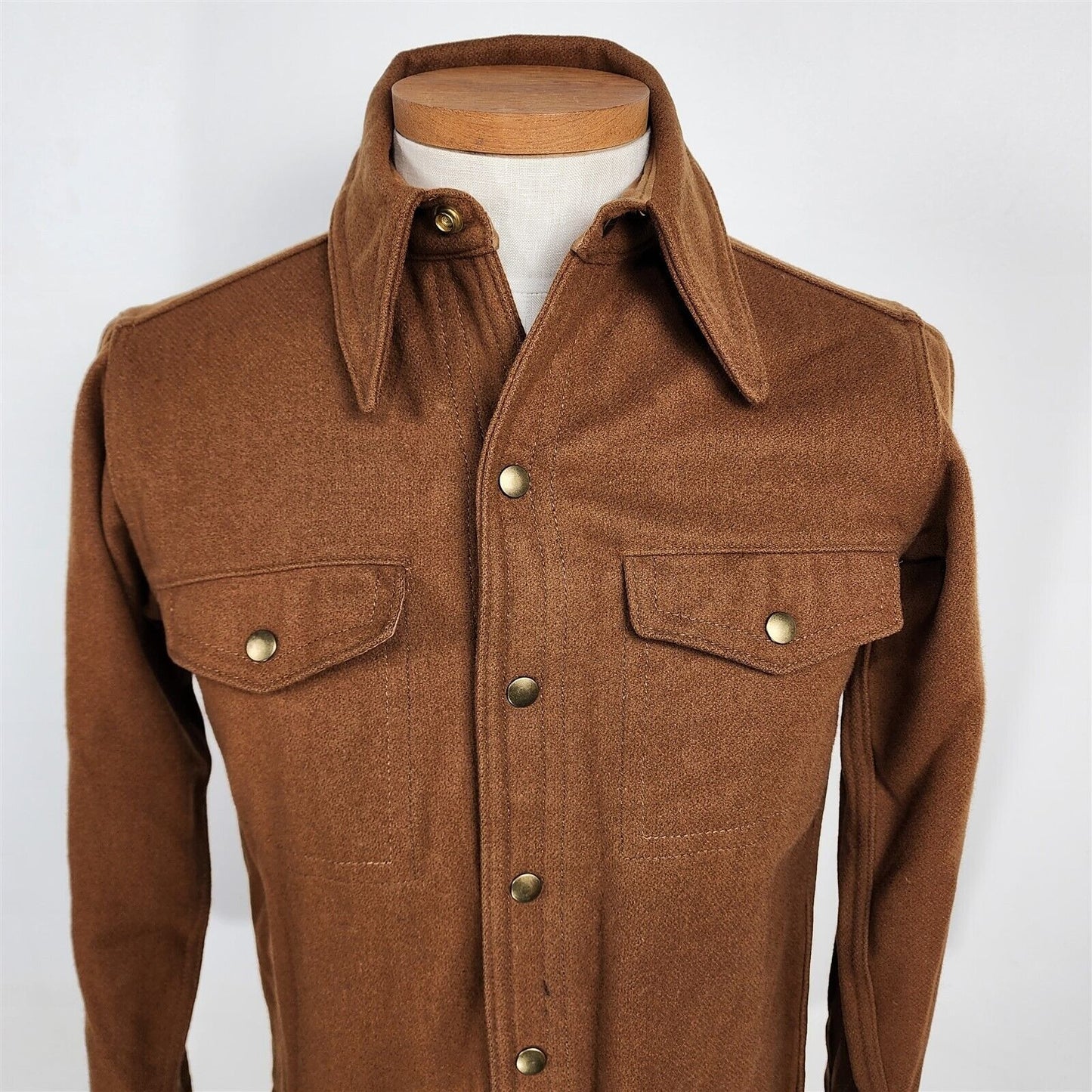 Vintage Woolrich Brown Snap Button Up Shirt Long Sleeve Mens Size S