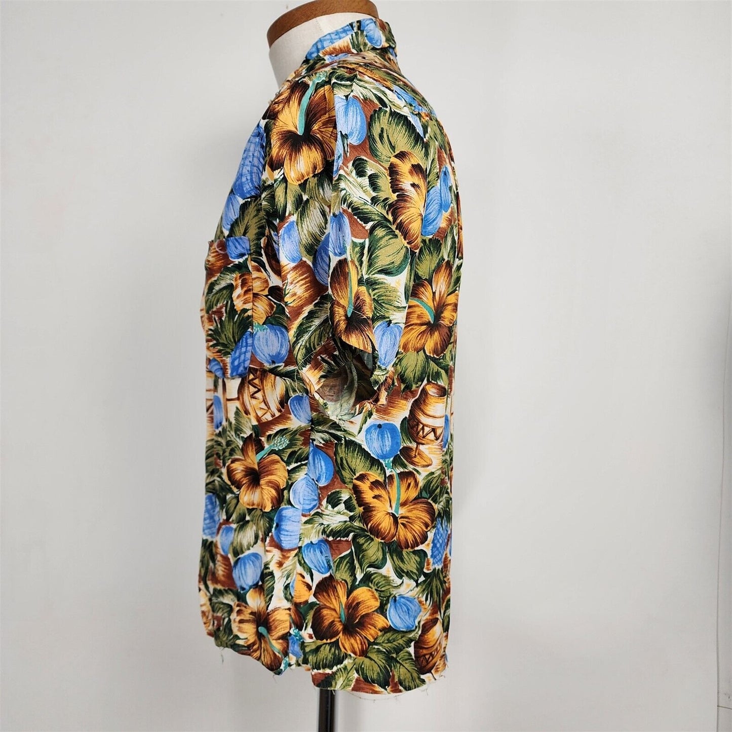 Vintage South Pacific Hand Screen Button Loop Hawaiian Tiki Shirt Mens M