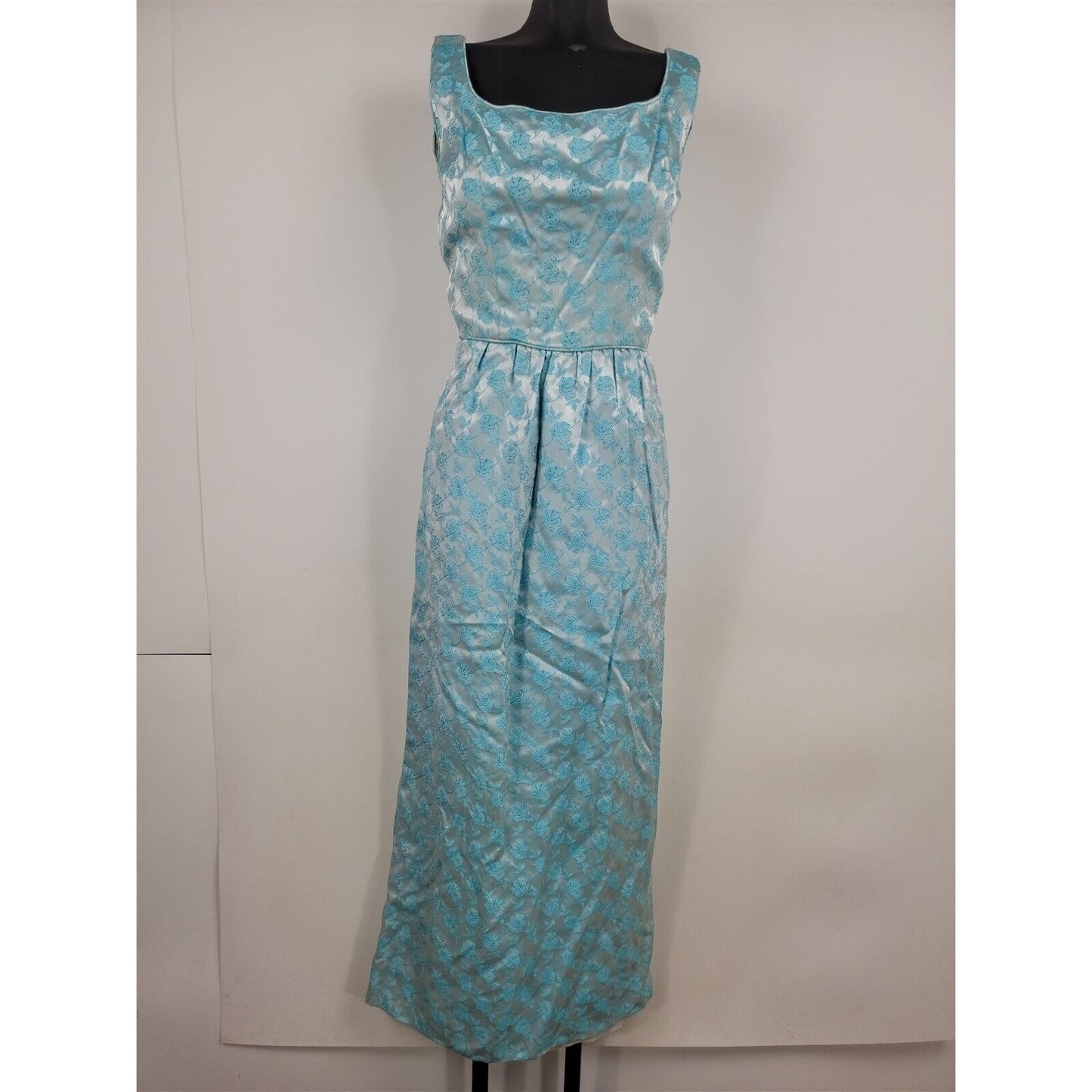 Vintage 1950s-60s Light Blue Floral Brocade Dress Womens XS