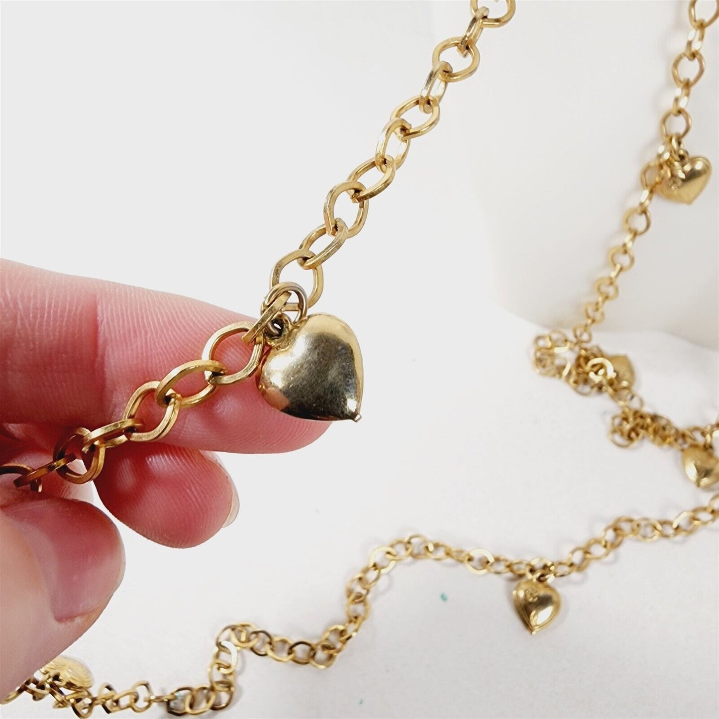 Vintage Gold Tone Chain Heart Charms Long Flapper Necklace