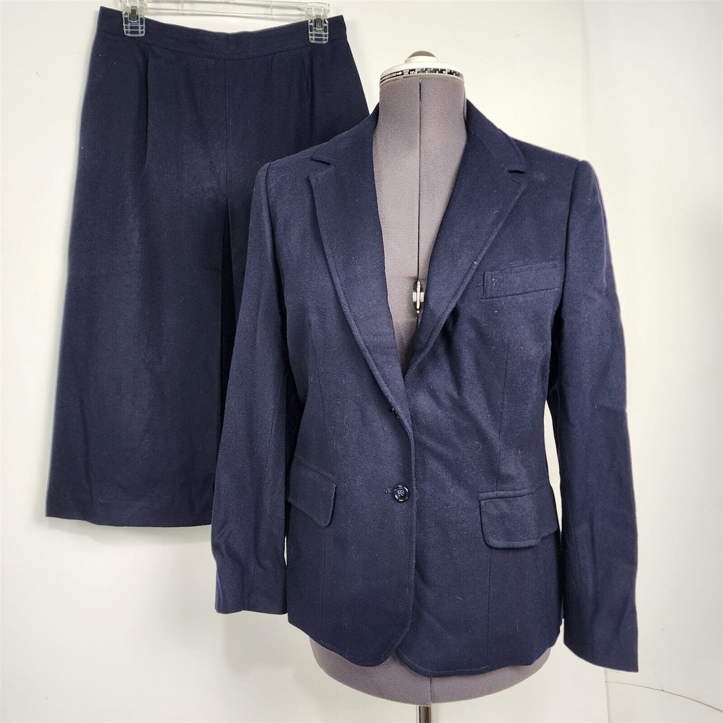 Vintage 1970s Evan Picone Navy Blue Jacket Skirt Suit Set Tag Size 14