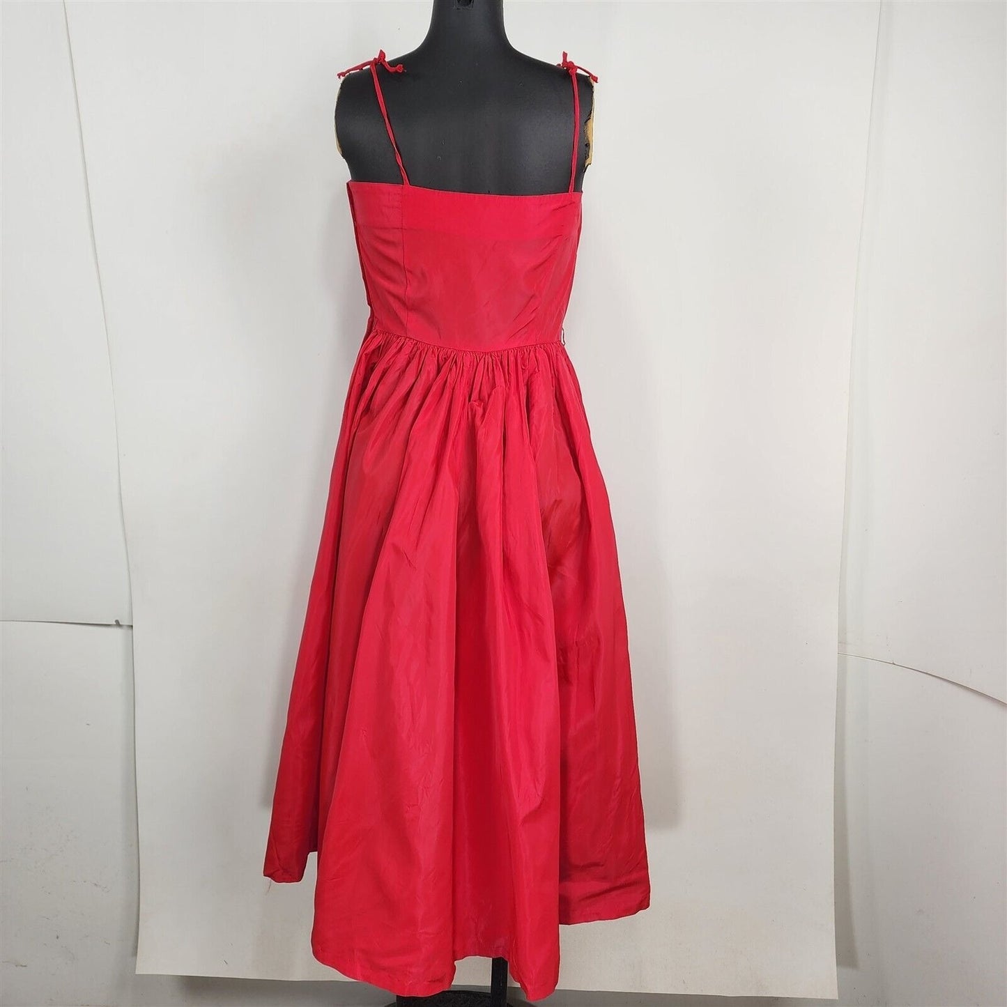 Vintage Red Taffeta Evening Gown Tie Strap Formal Dress