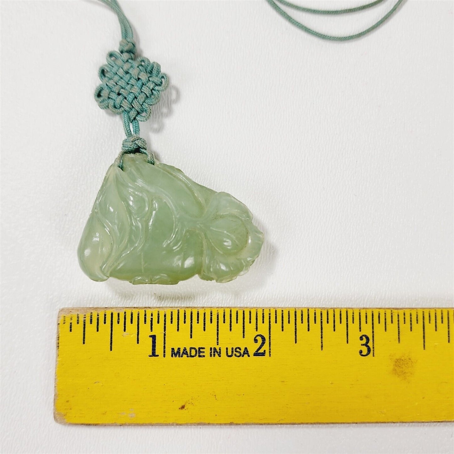 Vintage Carved Flower Jade Jadeite Blue Green Pendant Necklace - 30"