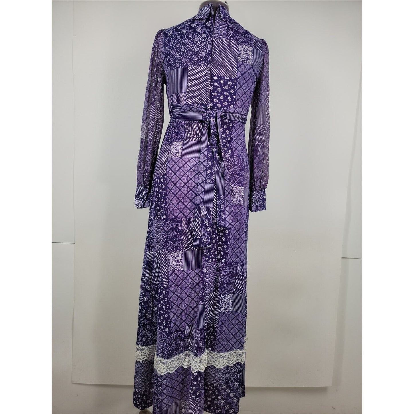 Vintage 1970s Purple Jersey Print Cottagecore Prairie Dress Womens Size 10