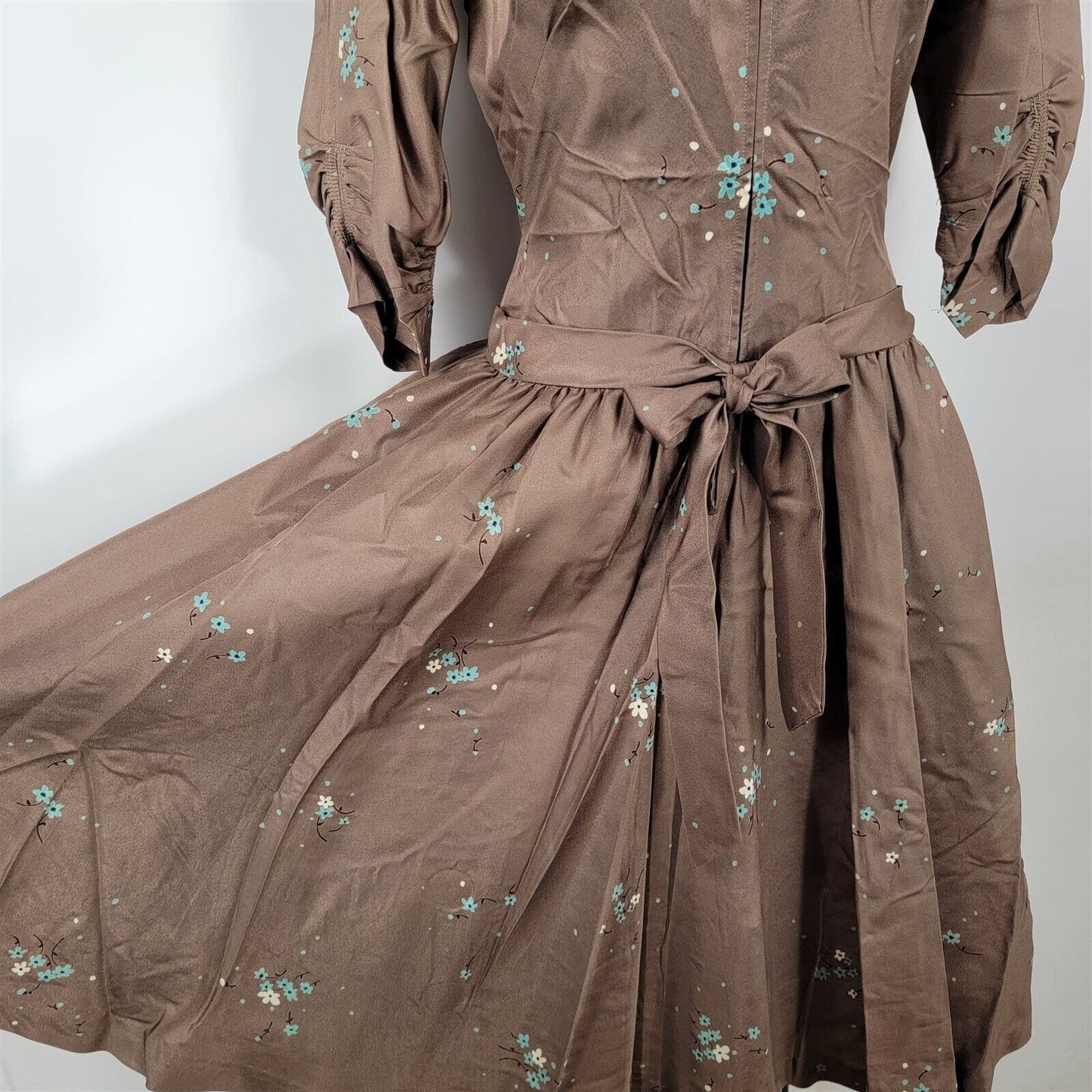 Vintage 1950s R & K Originals Brown Floral Taffeta Cocktail Dress