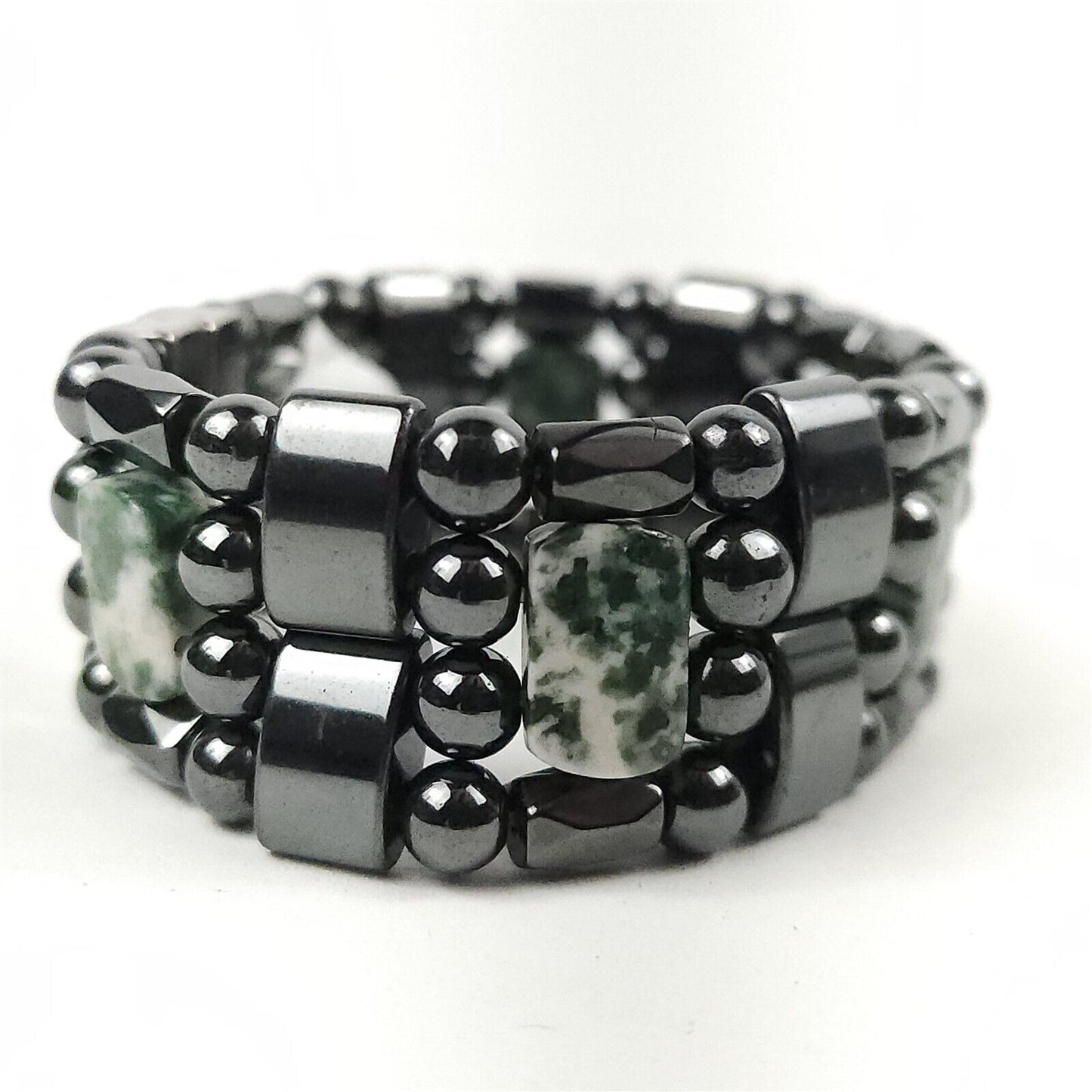 Black & Green Tree Agate Natural Stone Magnetic Bracelet Therapeutic Quad