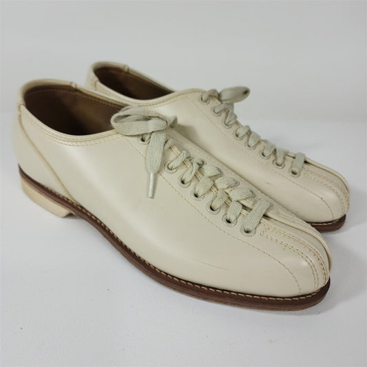 Vintage Brunswick White Cream Bowling Shoes Leather Split Toe Retro Mens Size 8