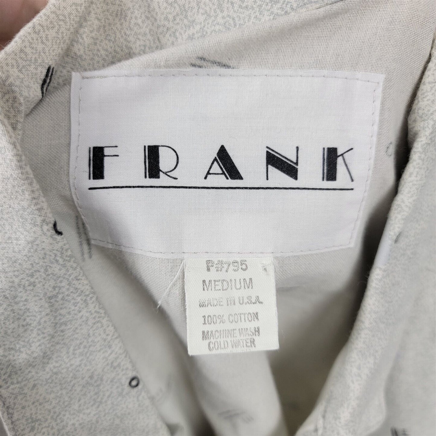 Vintage Frank Gray Retro Print Cotton Button Up Shirt Mens M