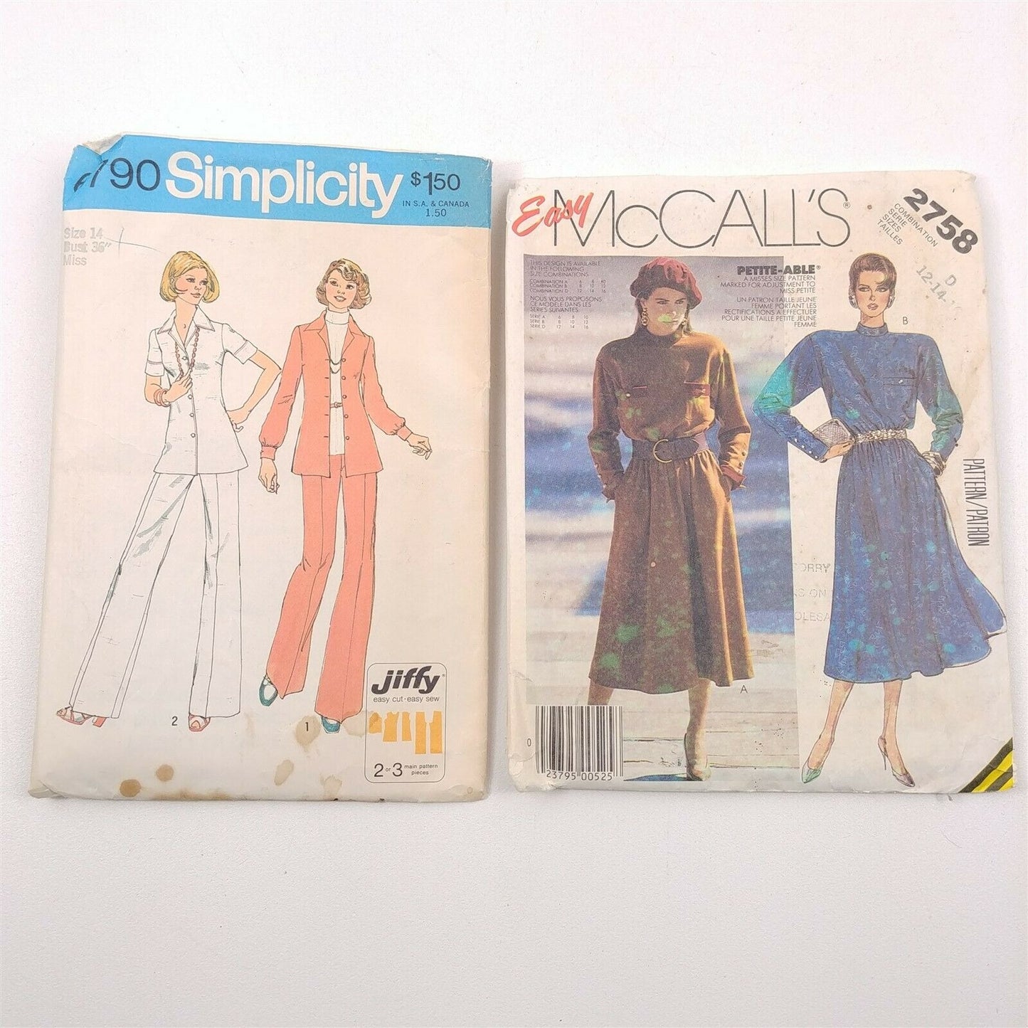 6 Vtg Sewing Patterns Size 14 Womens Pants Shirts Dresses McCall's Simplicity