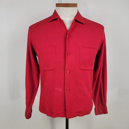 Vintage Da Vinci CA Red Long Sleeve Button Loop Collared Shirt Mens Size S