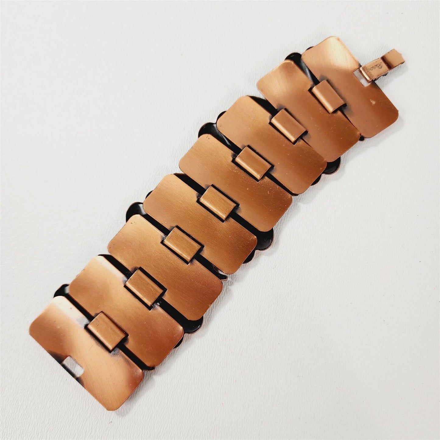 Vintage Renoir Signed Copper Wide Link MCM Bracelet 6 1/4"