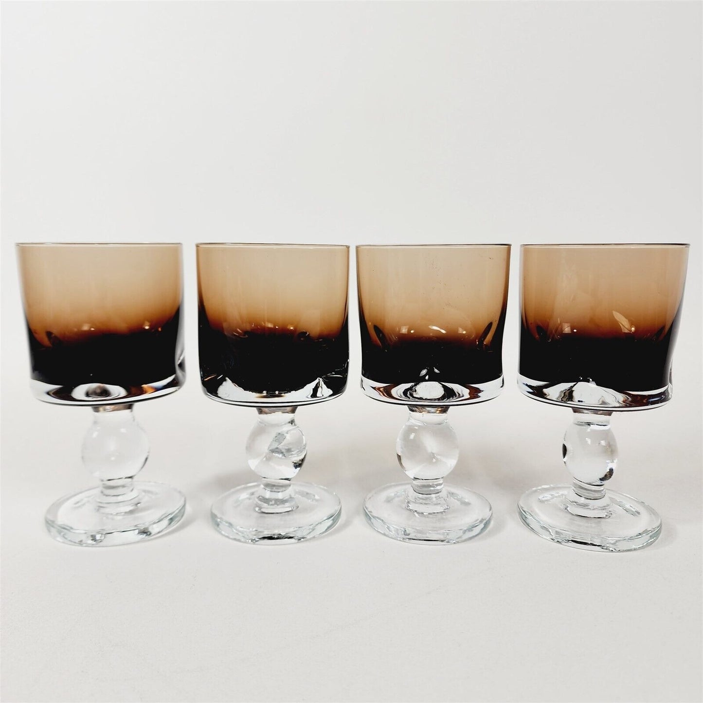 4 Vintage MCM Pinched Smoked Footed Pedestal Goblets Glasses - 5 3/4"