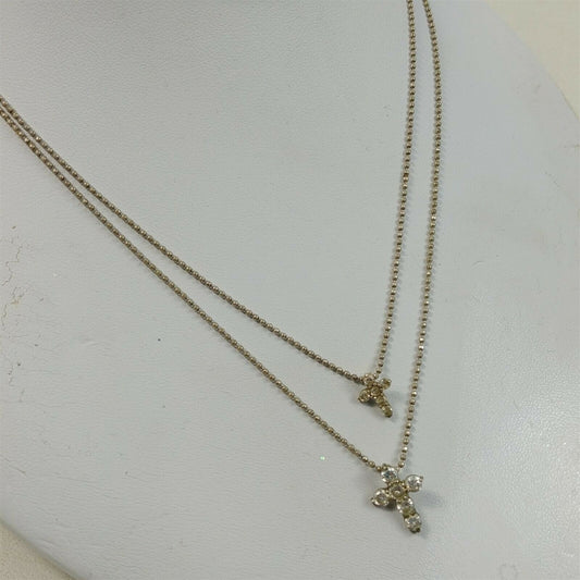 925 Sterling Silver Cross Ball Chain Necklace Layered 17" - 4.5g