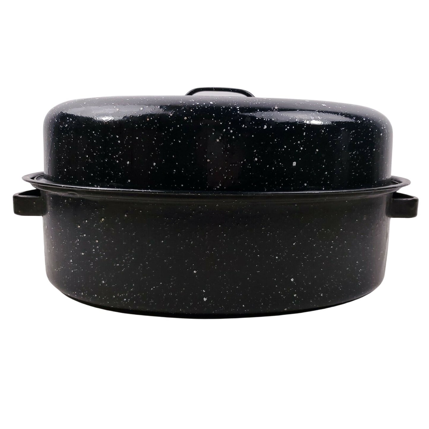 Cookware Vintage Black Speckled Oval Roasting Pan Enamelware 16.5"x12.25"x7.5"