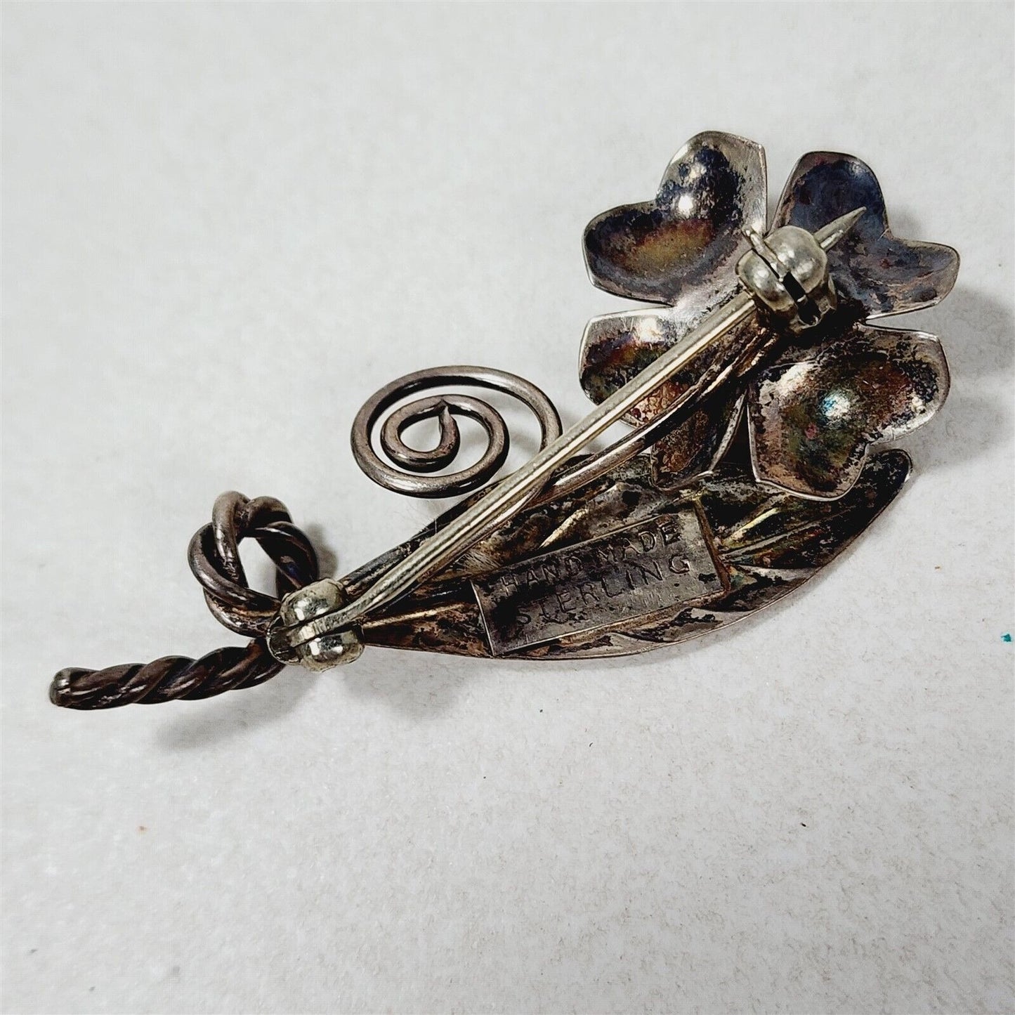 Vintage Sterling Silver Handmade Flower Floral Brooch