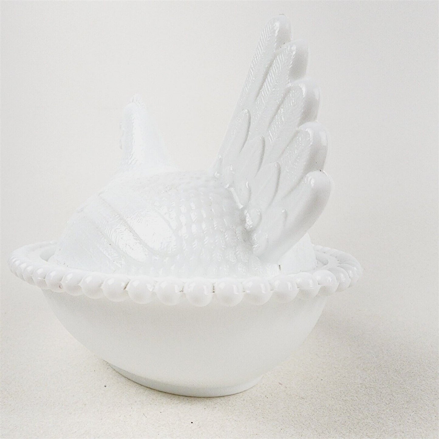 Vintage Milk Glass White Hen on Nest Chicken Covered Candy Dish - 7" long