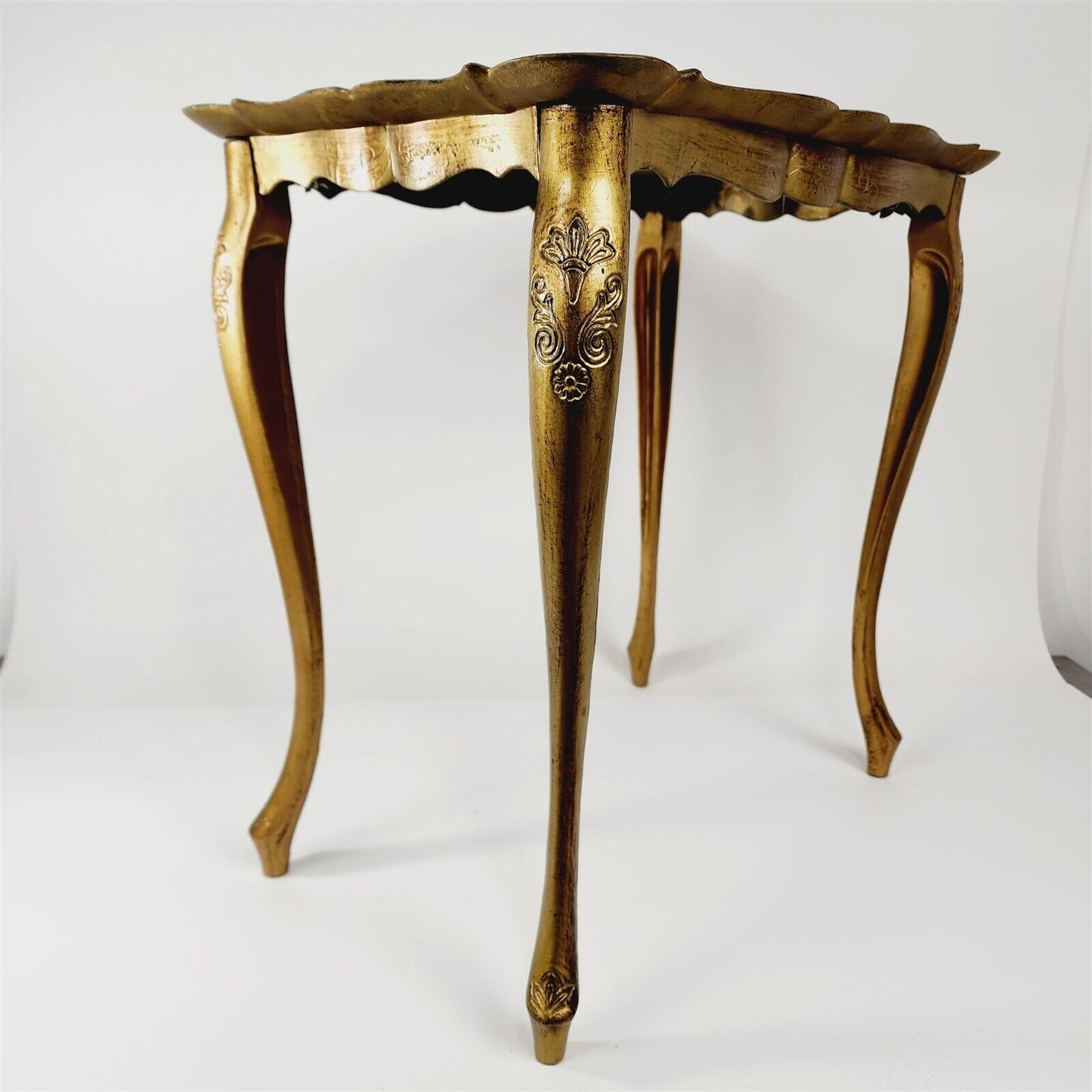 3 Vintage Gold Nesting Tables Hollywood Regency Florentine Italy MCM