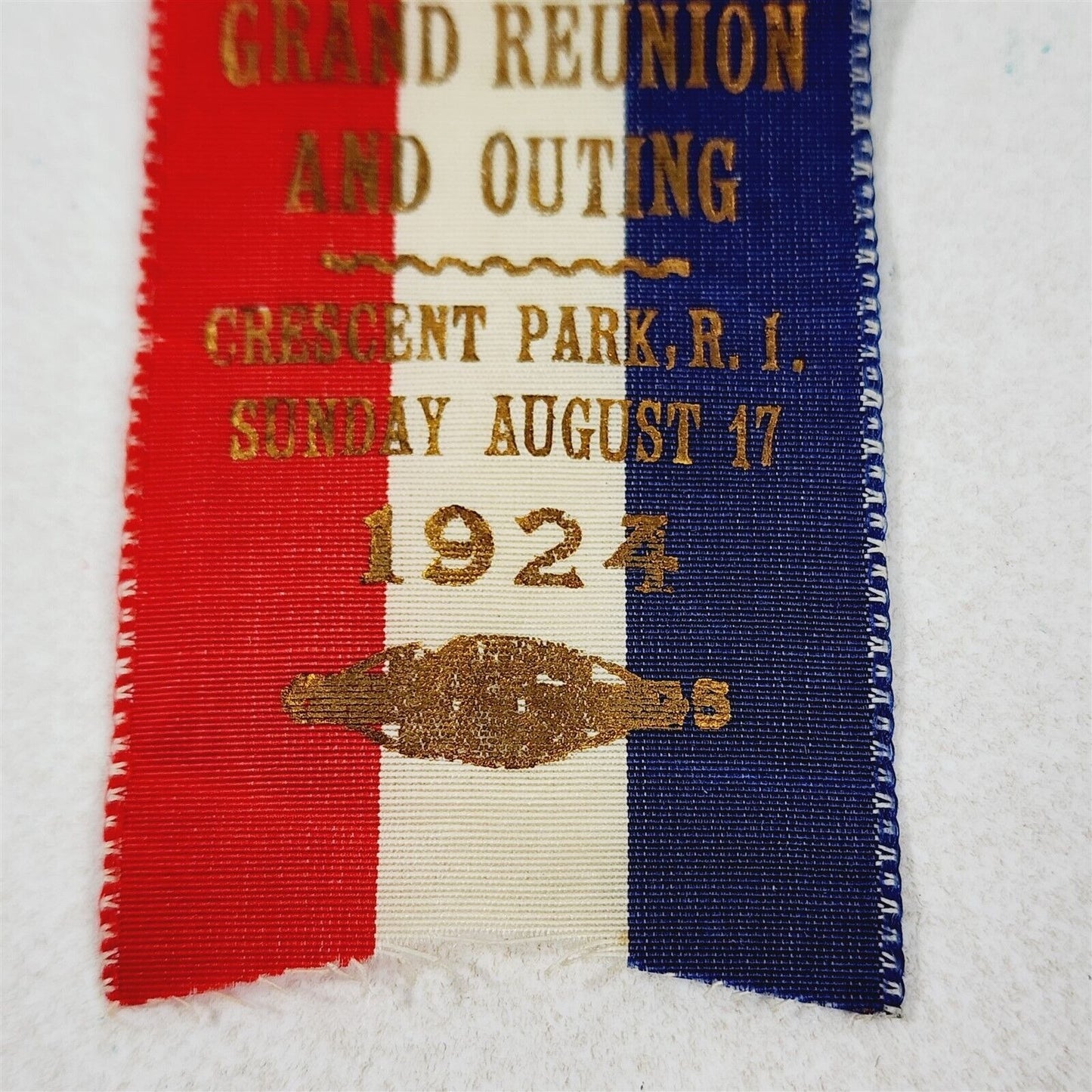 Antique 1924 New England Railroad Veterans 13th Reunion Ribbon & Pin Button - 4"