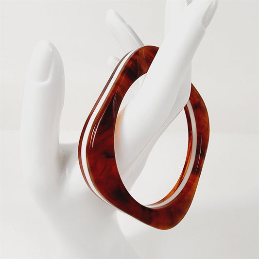 Vintage Lucite Brown Swirl White Band Square Bangle Bracelet