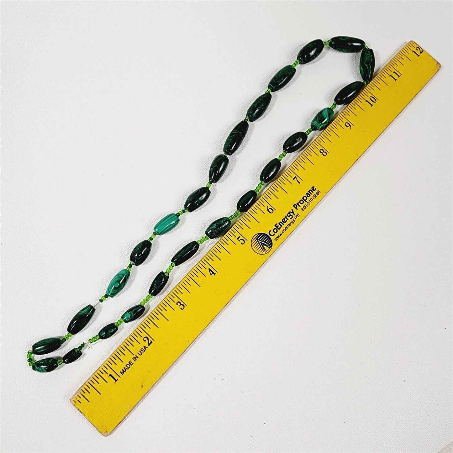 Vintage Green Malachite Graduated Oblong Beaded Necklace - 22"