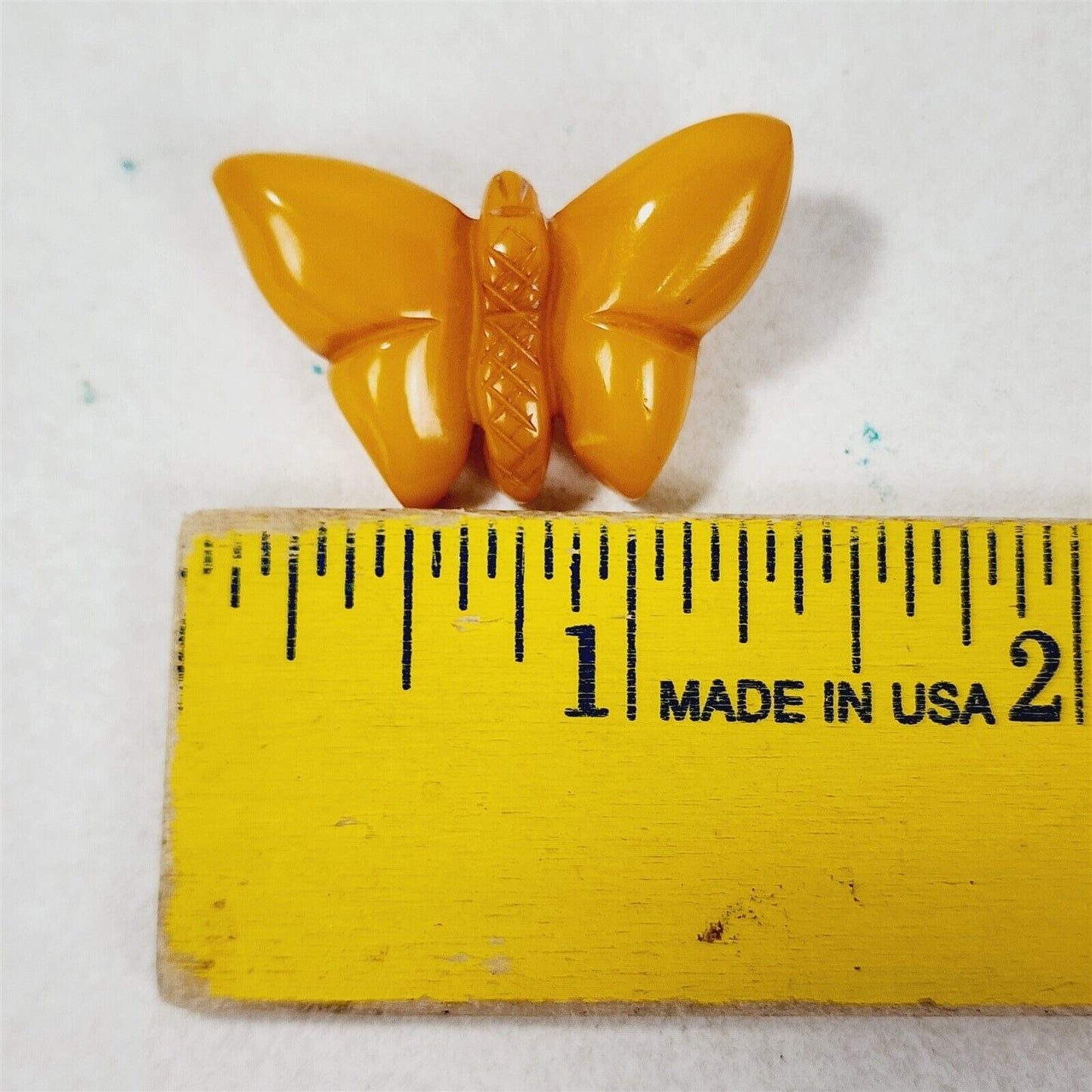 Vintage Carved Butterscotch Yellow Bakelite Butterfly Brooch Small