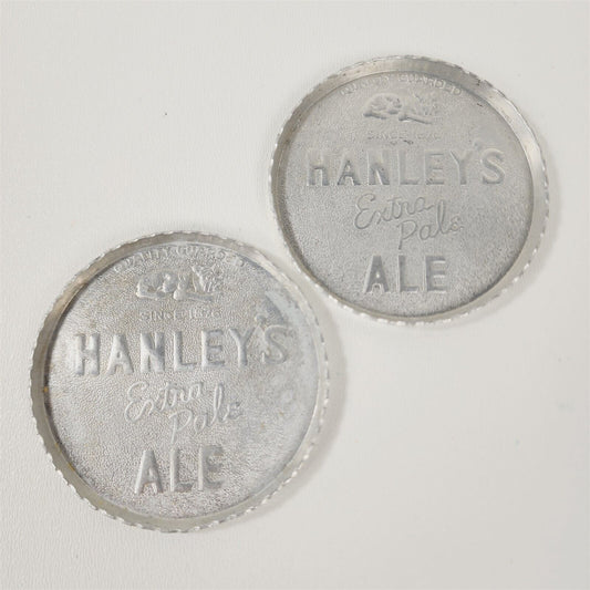 2 Vintage Hanley's Extra Pale Ale Aluminum Coasters