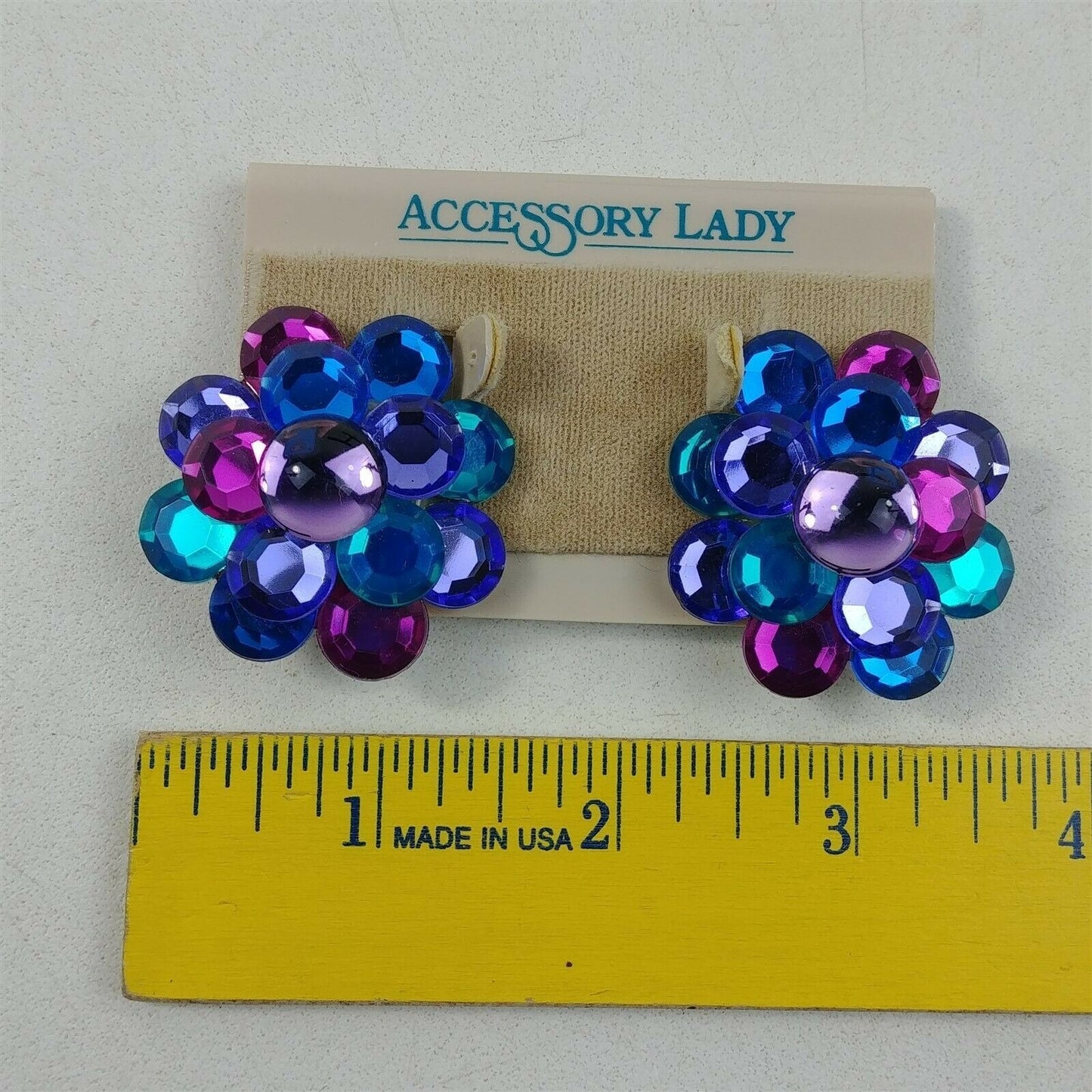 Colorful Cluster Clip On Earrings Floral Statement - 3 Pairs