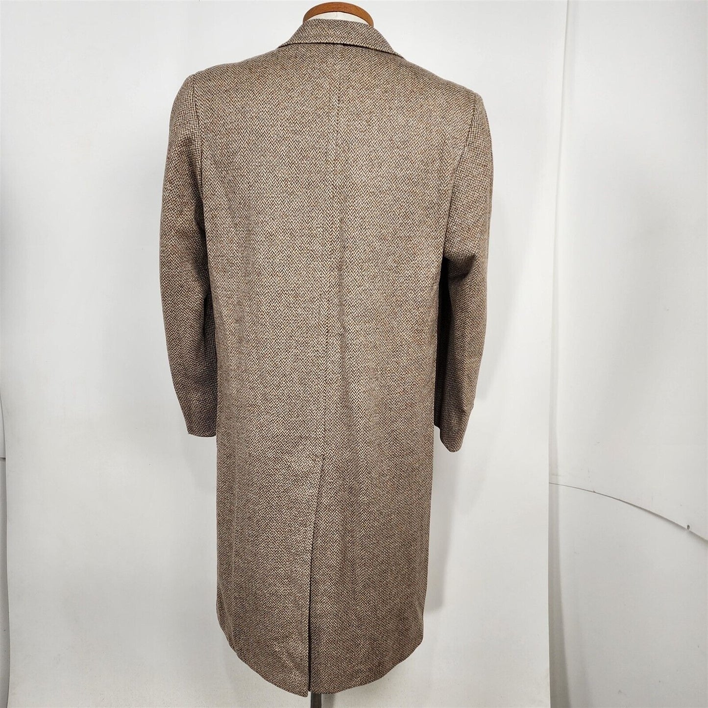 Vintage Knit-tex Penn Traffic Long Brown Beige Wool Overcoat Coat Mens Size 42