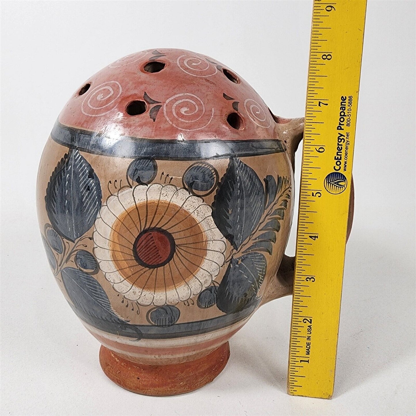 Vintage Tonala Candle Lantern Mexico Ceramic J. Basultoc 8" Handle