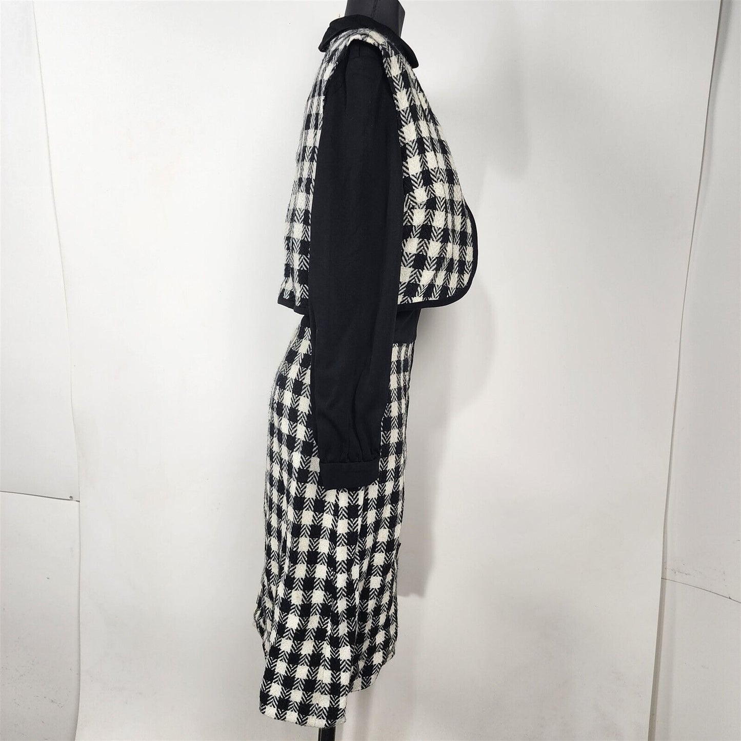 Vintage 1960s Jerrie Lurie Black & White Plaid Turtle Neck Dress w/ Vest