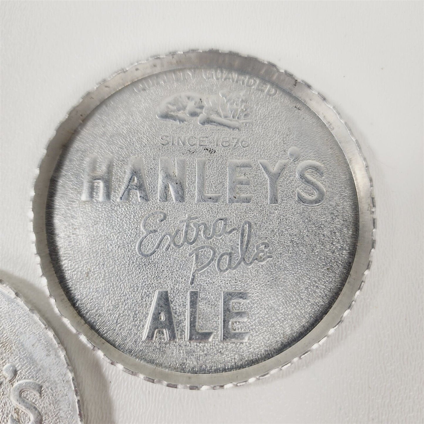 2 Vintage Hanley's Extra Pale Ale Aluminum Coasters