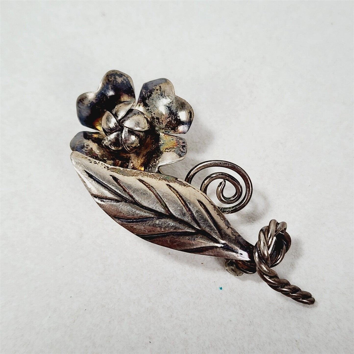 Vintage Sterling Silver Handmade Flower Floral Brooch