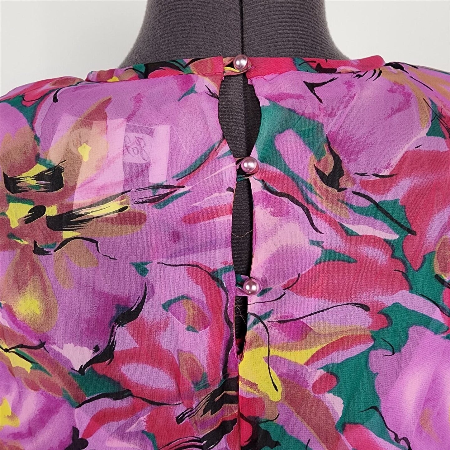 Vintage JoHanna York by Joan Davis Pink Abstract Floral 2 Piece Drop Waist Dress