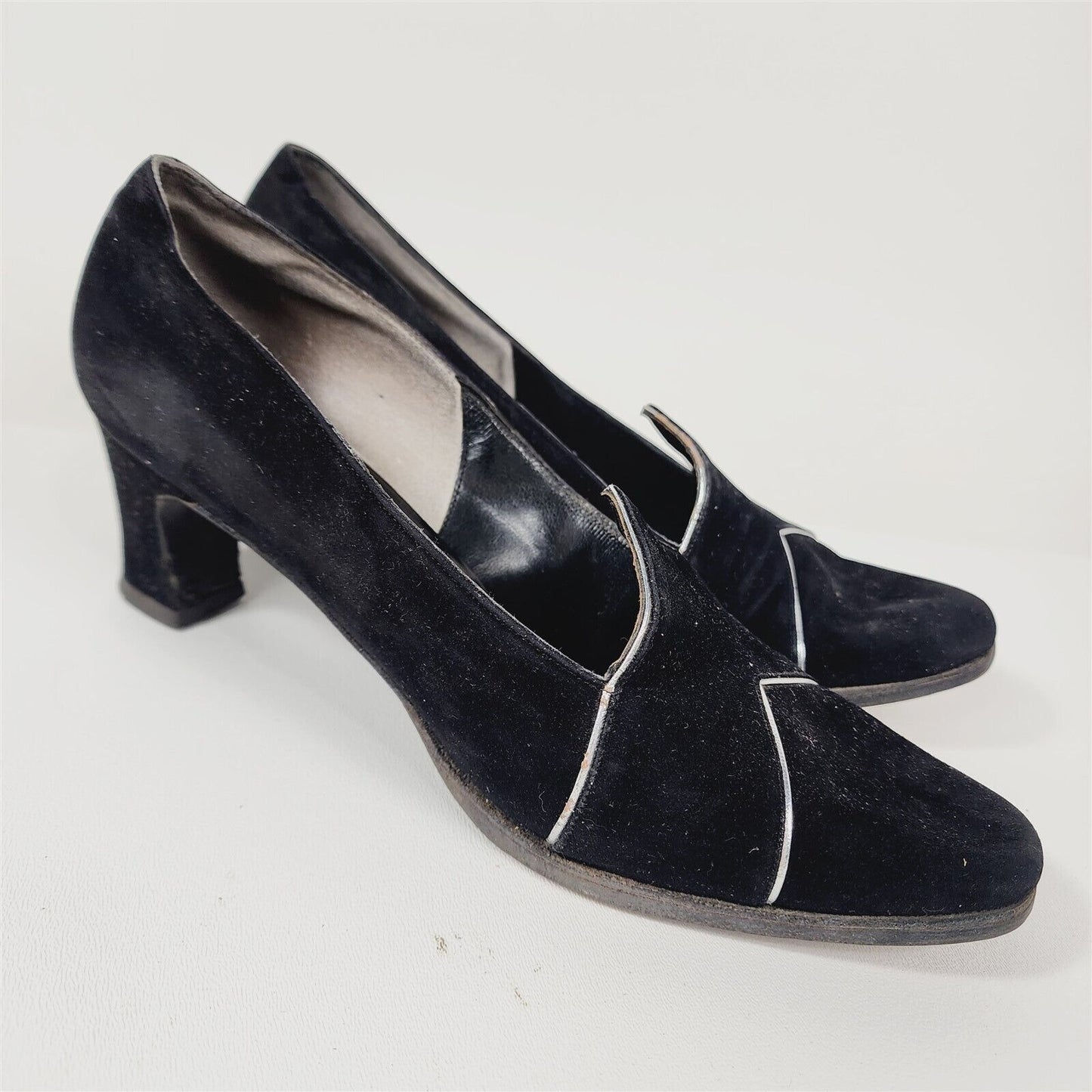 Vintage Amano Black Suede Leather Shoes Block Heels Size 6.5