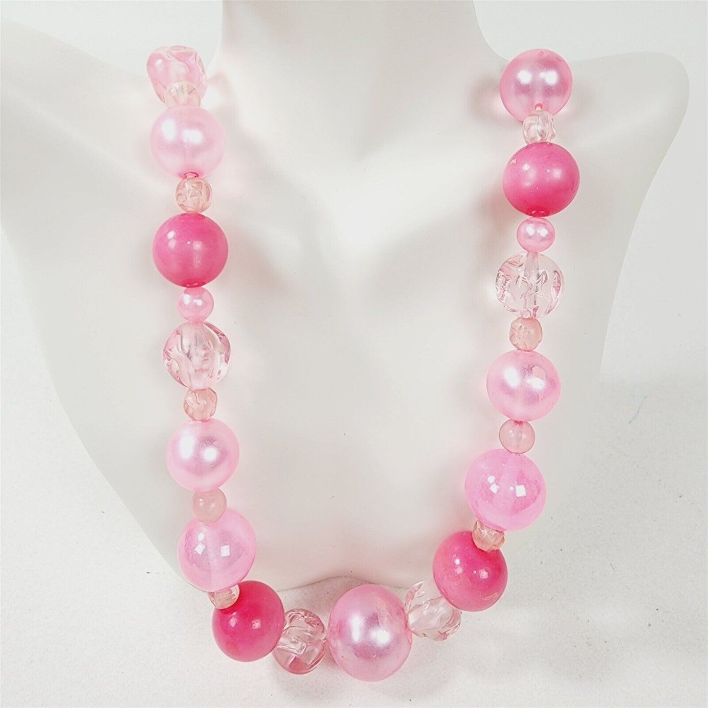 Vintage Pink Beaded Necklace with Cluster Clip On Earrings